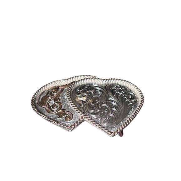 Vintage Montana Silversmith Double Heart Filagree Belt Buckle Teens Ladies Kids main image 4